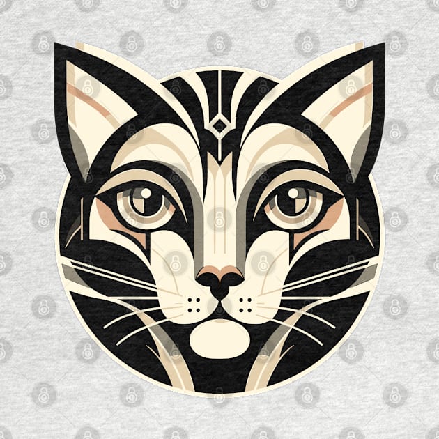 Geometric Art Deco Cat: Modernist Feline Portrait by KittyKanvas Creations